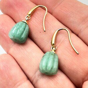 Green Aventurine Gemstone Pumpkin Drop 18K Gold Plated Pierced Earrings Fall